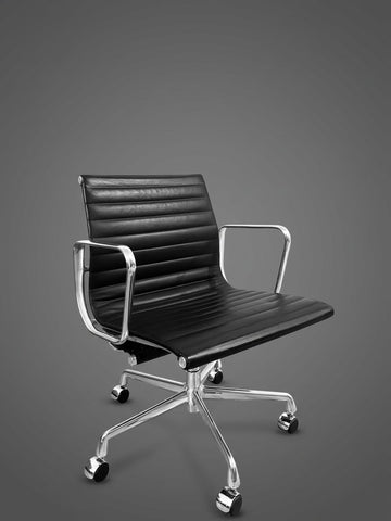 Authentic Herman Miller Eames Aluminum Group Chair EA117 – Black Leather Chrome